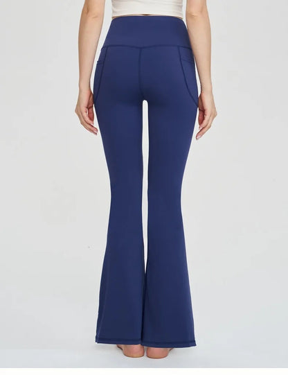 Seamless Leggings Women Yoga Pants Pockets Cross High Waist Bootcut Flared Sport Leggins Casual Dance Bell Bottoms Gym Tights