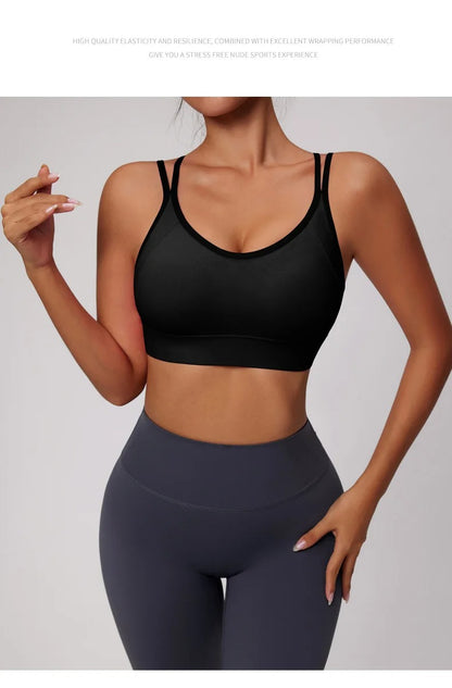 Medium Support Sports Bra Color Blocking Seamless Bralette Mujer Anti-Shock Running Yoga Pilates Top Gym Breathable Sexy Back