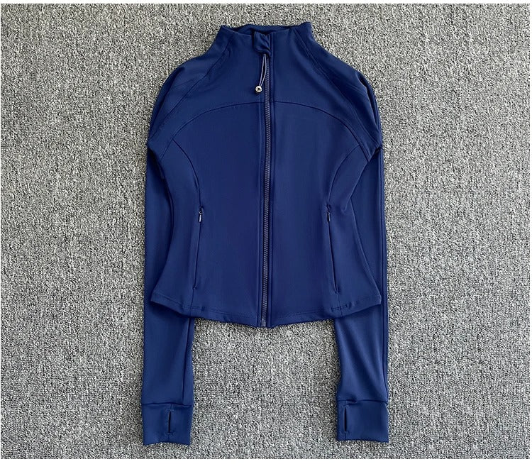 Women's high-end sports jacket for running, fitness, exercise, with stand-up collar, fashionable long sleeves, professional zipper