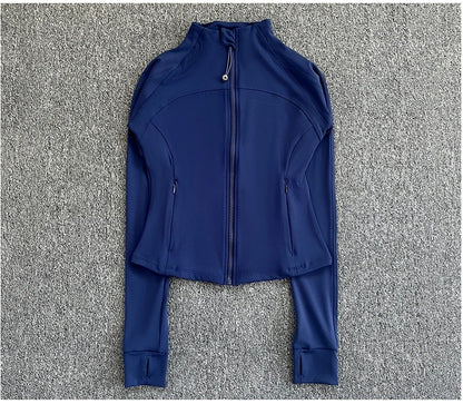 Women's high-end sports jacket for running, fitness, exercise, with stand-up collar, fashionable long sleeves, professional zipper
