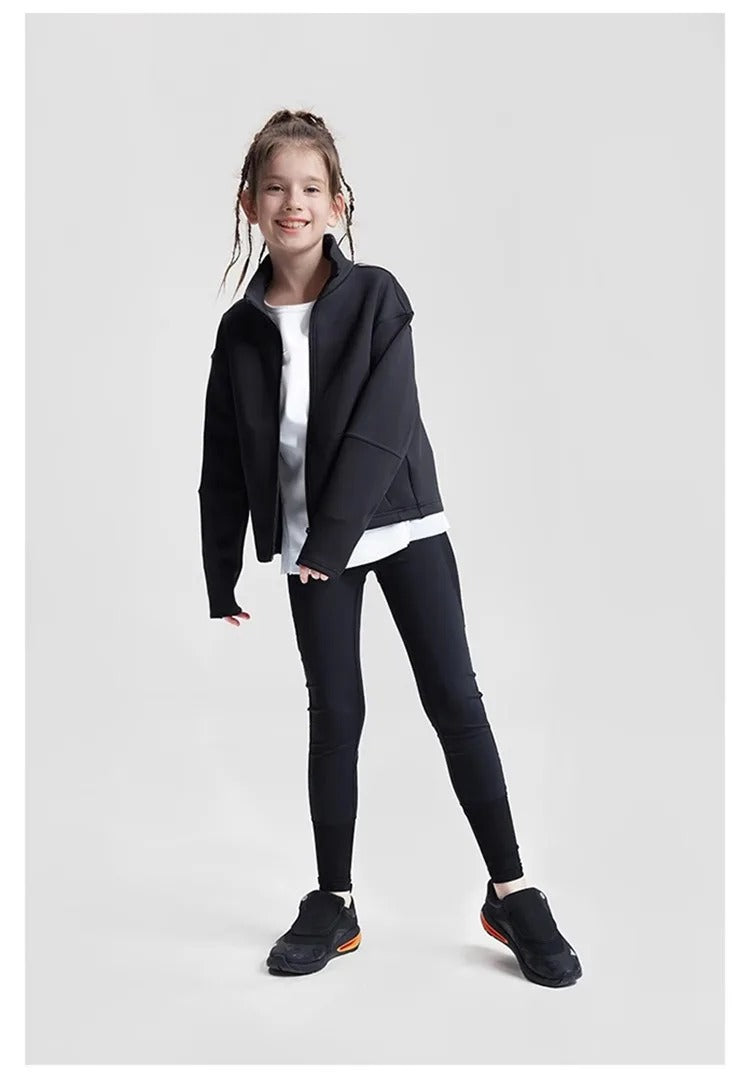 4-15Y Girls Yoga Jackets Full Zip Athletic Running Riding Coats Children Long Sleeve Sports Gym Top Kids Loose Casual Outwear