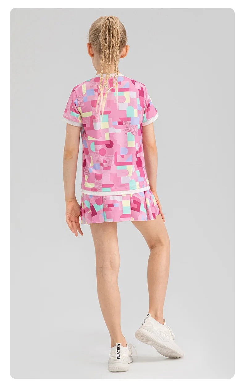 Girls Colorful Yoga Skirt Quick Dry Kids Tennis Skirt Built-in Shorts for Running Balle