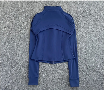 Women's high-end sports jacket for running, fitness, exercise, with stand-up collar, fashionable long sleeves, professional zipper