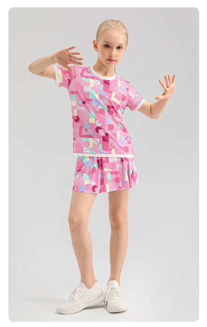 Girls Colorful Yoga Skirt Quick Dry Kids Tennis Skirt Built-in Shorts for Running Balle