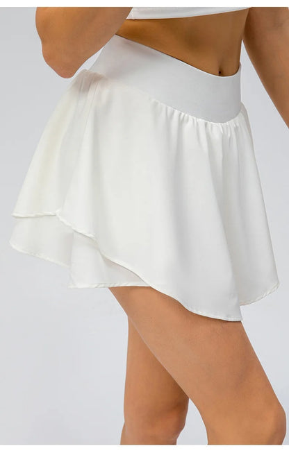 Tennis Skirt Pleated Skorts for Woman Double Ruffle Golf Skirts Women Skort with Pockets Tummy Control Athletic Running Shorts