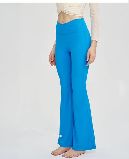 Seamless Leggings Women Yoga Pants Pockets Cross High Waist Bootcut Flared Sport Leggins Casual Dance Bell Bottoms Gym Tights