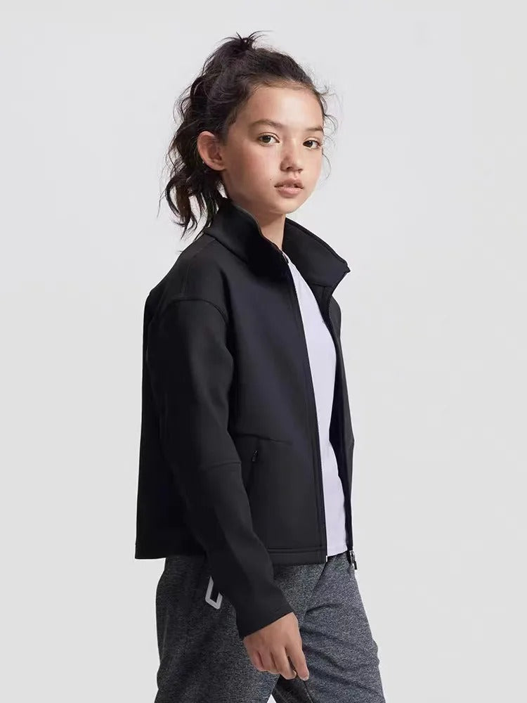 4-15Y Girls Yoga Jackets Full Zip Athletic Running Riding Coats Children Long Sleeve Sports Gym Top Kids Loose Casual Outwear