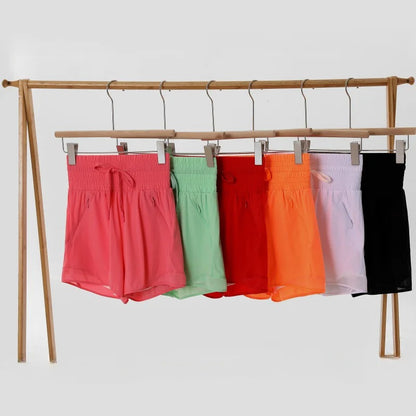 Women High Waist Running Shorts With Pockets Elastic Gym Shorts Tenis Training Yoga Short-Pants Quick-dry Sporty Leisure Wear