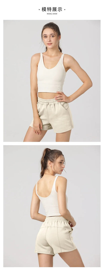 Women Cotton Yoga Shorts Soft Comfy Gym Shorts Casual Summer Cycling Sports Short Pants High Waist Running Clothes With Pockets