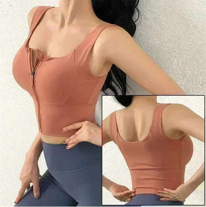 Front Zipper Sports Bra Women Underwear Push Up Yoga Crop Top Bras Solid Athletic Vest Gym Fitness Shirt Sportswear