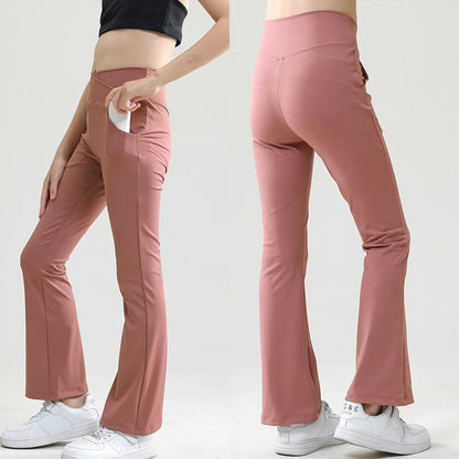 Kids Black Flare Leggings Girls Wide Leg Belle Dance Bell Bottoms V Cross High Waist Gym Athletic Workout Long Yoga Pants 10-12Y