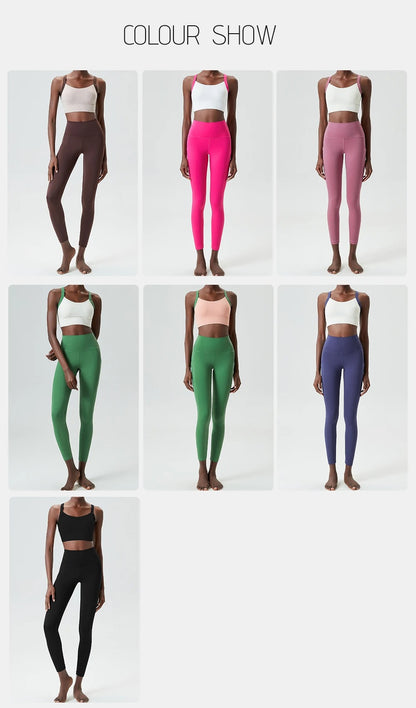 Women's Two Pieces Set Fixed Pads Sports Bra And Gym Tight Leggings With Pockets Workout JumpSuits Sportswear