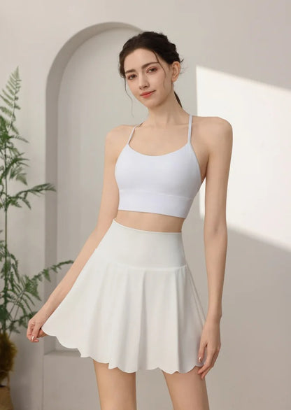 Tenis Skirt Women High Waist Yoga Skirt with Built-in Shorts Seamless Tennis Skorts Anti-Slip Athletic Workout Gym Skirts Summer