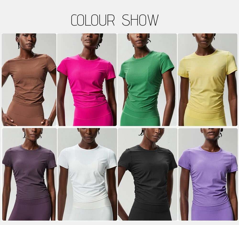 Women's Crew Neck T-Shirt Chic Solid Color Yoga Short Sleeve Slim Fit Shirts Summer Streetwear Basic Crop Tops Ribbed Gym Wear