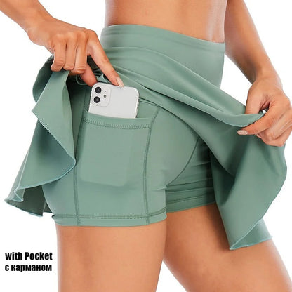 Pocket Tennis Skirts Women Sports Golf Pleated Skirt Candy Color Fitness Shorts High Waist Quick Dry Running Skort