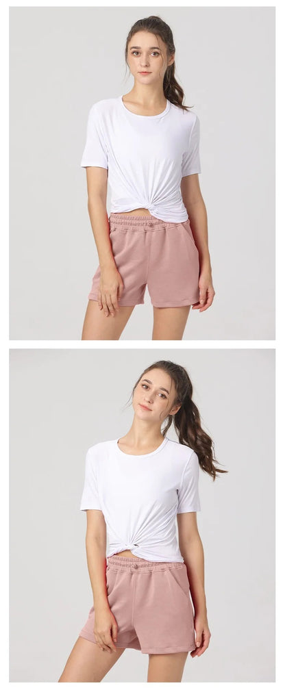 Women Cotton Yoga Shorts Soft Comfy Gym Shorts Casual Summer Cycling Sports Short Pants High Waist Running Clothes With Pockets