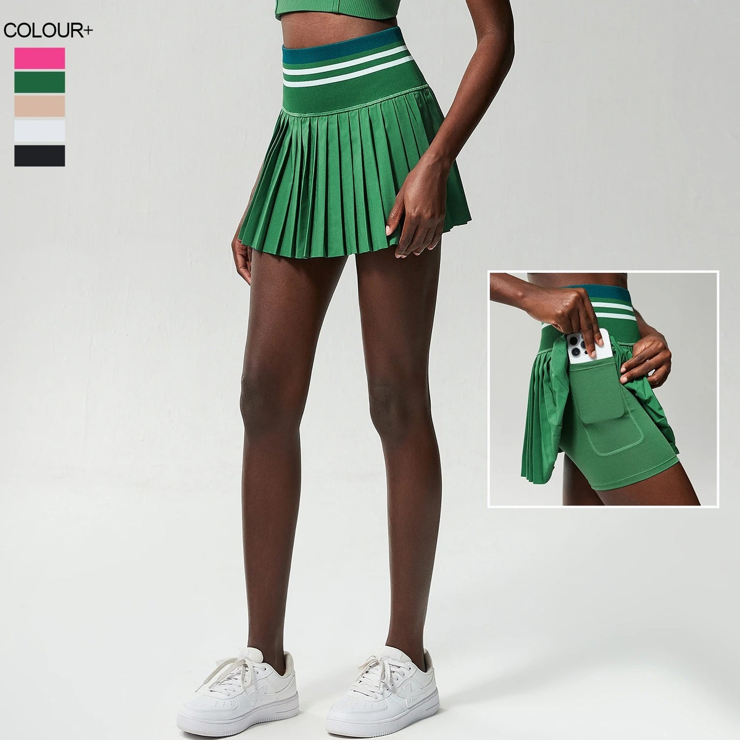 Women High Waist Double Layer Pleated Skirt Sports Golf Tennis Skirts Pockets Gym Fitness Running Yoga Athletic Workout Skort