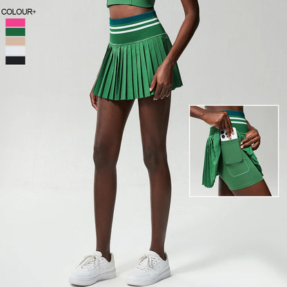 Women High Waist Double Layer Pleated Skirt Sports Golf Tennis Skirts Pockets Gym Fitness Running Yoga Athletic Workout Skort