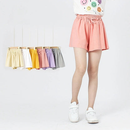 Summer Kids Leisure Shorts Fashionable Korean Style Girls Bow Shorts Children Capris Solid Casual Pants Breath Sports Trousers