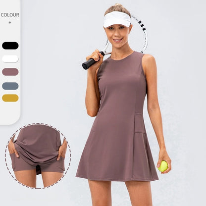 Workout Sport Dresses Women Tennis Dress With Shorts Quick-Dry 2 Piece Sets Yoga Golf Wear Breathable Summer Casual Clothes