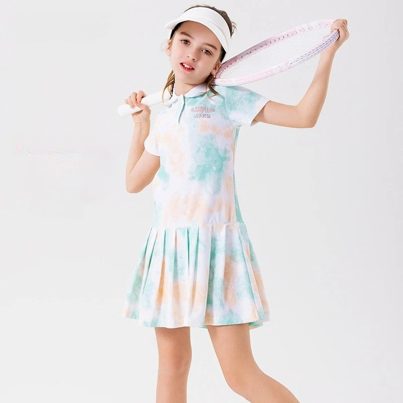 Kids Quick-Dry Tennis Dress Ice-Cool Sports Dresses Girls Short Sleeve Summer Casual Pleated Play Dress Golf Outfits Children's