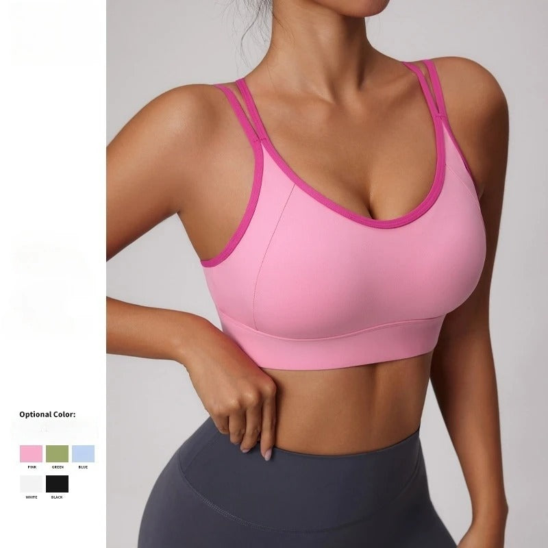 Medium Support Sports Bra Color Blocking Seamless Bralette Mujer Anti-Shock Running Yoga Pilates Top Gym Breathable Sexy Back