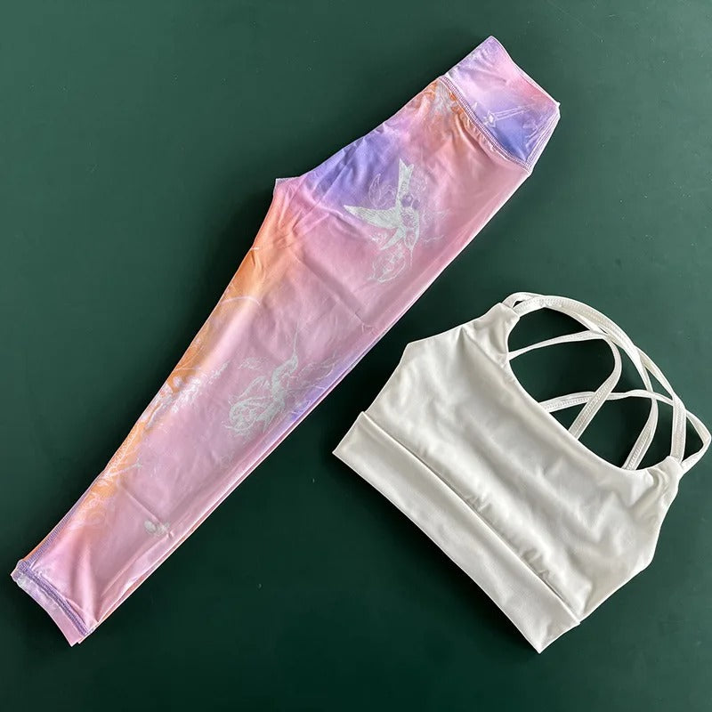 Girls Sports Bra & Yoga Pants Set Fitness Breathable Quick-Dry Workout Outfit for Kids Teen Activewear Gym Running Dance Clothes