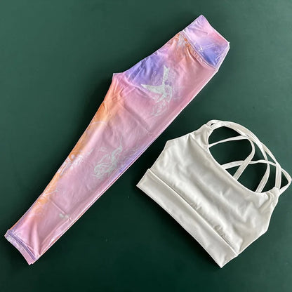 Girls Sports Bra & Yoga Pants Set Fitness Breathable Quick-Dry Workout Outfit for Kids Teen Activewear Gym Running Dance Clothes