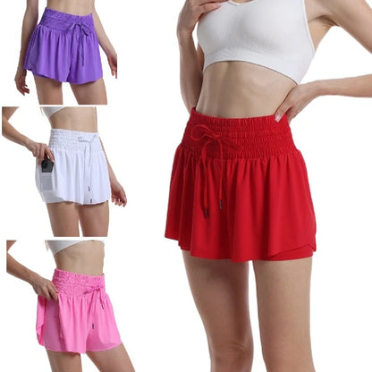 High Waist Flowy Athletic Shorts Women Quick-dry Tennis Skirt Breathable Outdoor Culottes Running Fitness Badminton Cheer Short