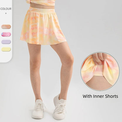 Girls Colorful Yoga Skirt Quick Dry Kids Tennis Skirt Built-in Shorts for Running Balle