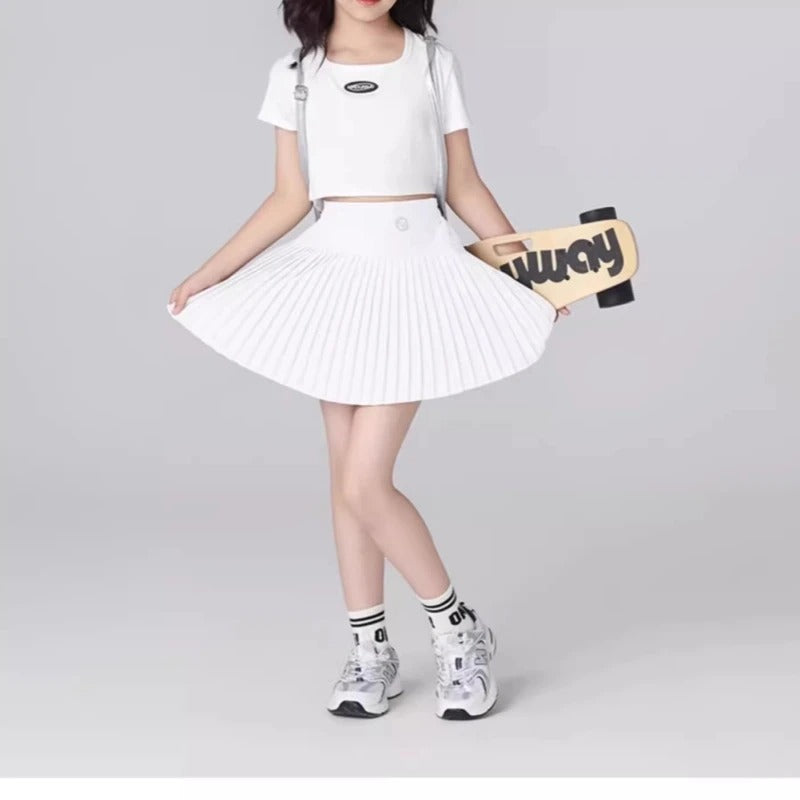 Girls Quick-Dry Sport Skirt Cooling Badminton Yoga Skirt Breathable Tennis Skirts Summer Pleated Dance Kids School PE Skort