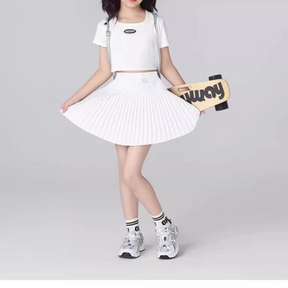 Girls Quick-Dry Sport Skirt Cooling Badminton Yoga Skirt Breathable Tennis Skirts Summer Pleated Dance Kids School PE Skort