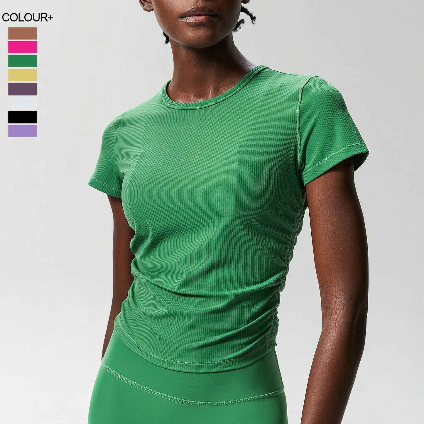 Women's Crew Neck T-Shirt Chic Solid Color Yoga Short Sleeve Slim Fit Shirts Summer Streetwear Basic Crop Tops Ribbed Gym Wear