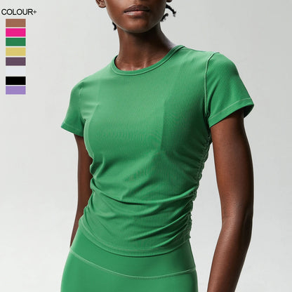Women's Crew Neck T-Shirt Chic Solid Color Yoga Short Sleeve Slim Fit Shirts Summer Streetwear Basic Crop Tops Ribbed Gym Wear