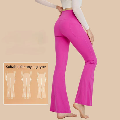 Seamless Leggings Women Yoga Pants Pockets Cross High Waist Bootcut Flared Sport Leggins Casual Dance Bell Bottoms Gym Tights