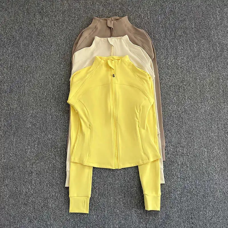 Women's high-end sports jacket for running, fitness, exercise, with stand-up collar, fashionable long sleeves, professional zipper