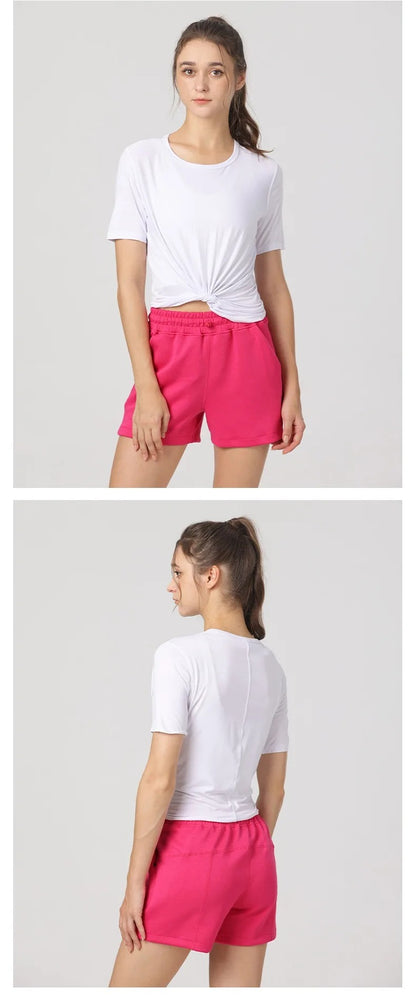 Women Cotton Yoga Shorts Soft Comfy Gym Shorts Casual Summer Cycling Sports Short Pants High Waist Running Clothes With Pockets