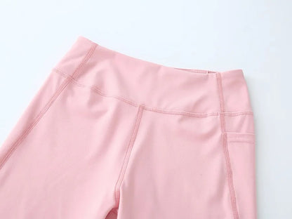 Summer Sports Leggings Short Child Cropped Running Pant Kids Girls Breathable Side Pockets Yoga Leggings Fitness Wear Yoga Pants