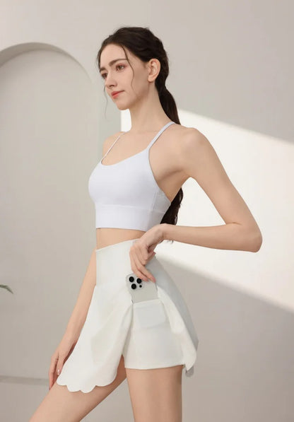 Tenis Skirt Women High Waist Yoga Skirt with Built-in Shorts Seamless Tennis Skorts Anti-Slip Athletic Workout Gym Skirts Summer
