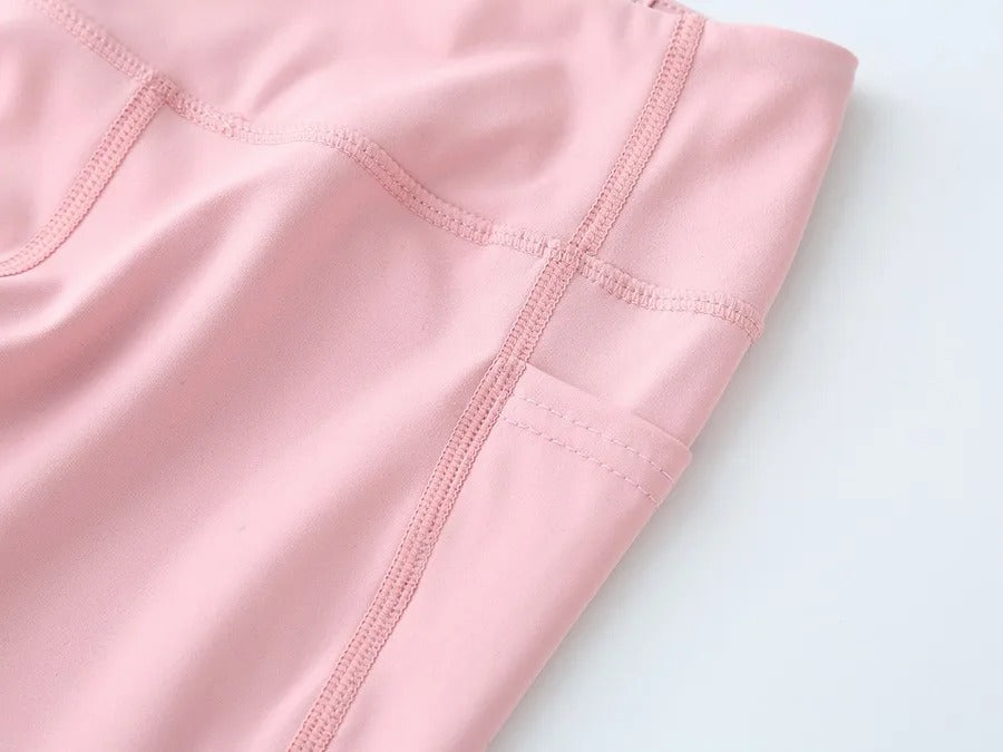 Summer Sports Leggings Short Child Cropped Running Pant Kids Girls Breathable Side Pockets Yoga Leggings Fitness Wear Yoga Pants