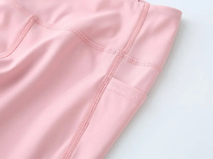 Summer Sports Leggings Short Child Cropped Running Pant Kids Girls Breathable Side Pockets Yoga Leggings Fitness Wear Yoga Pants