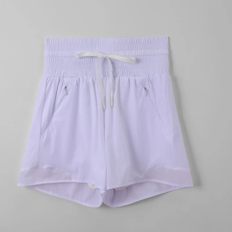 Women's Athletic Shorts High Waist Running Shorts Mesh Liner 3'' Dolphin Sporty Summer Pants Gym Workout Short With Zip Pocket