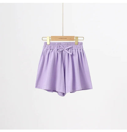 Summer Kids Leisure Shorts Fashionable Korean Style Girls Bow Shorts Children Capris Solid Casual Pants Breath Sports Trousers