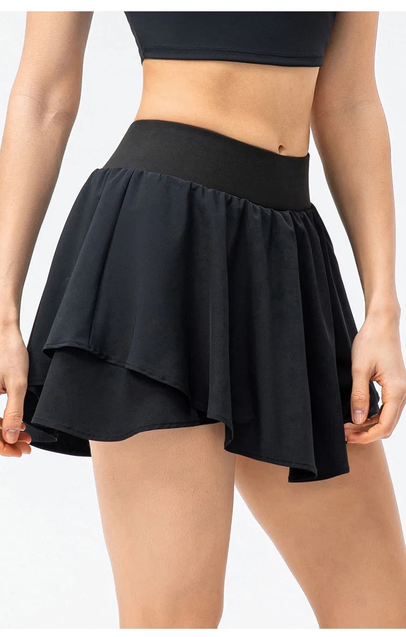 Tennis Skirt Pleated Skorts for Woman Double Ruffle Golf Skirts Women Skort with Pockets Tummy Control Athletic Running Shorts