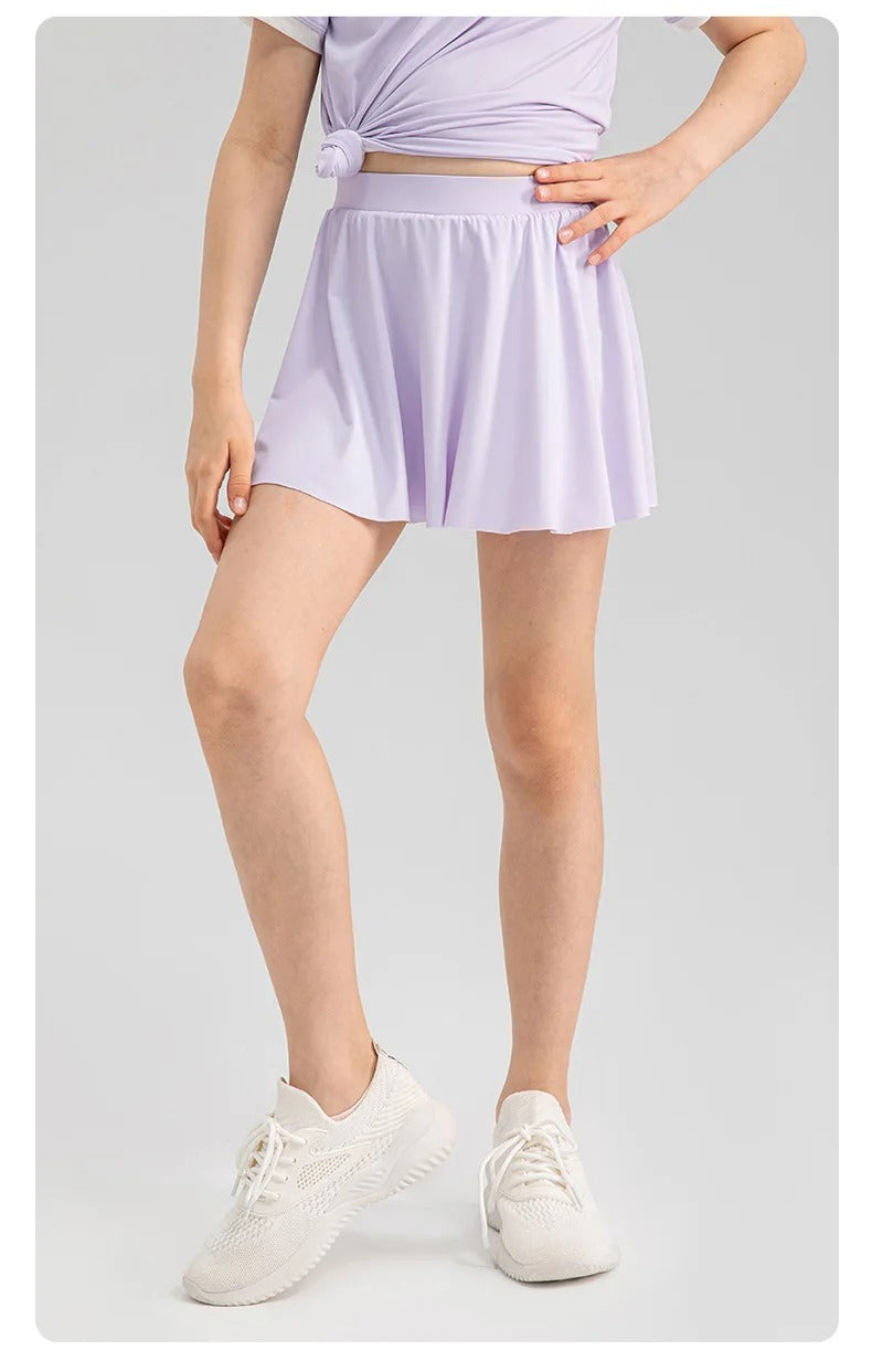 Kids Colorful Yoga Skirt Quick Dry Kids Tennis Skirt Built-in Shorts for Running Balle