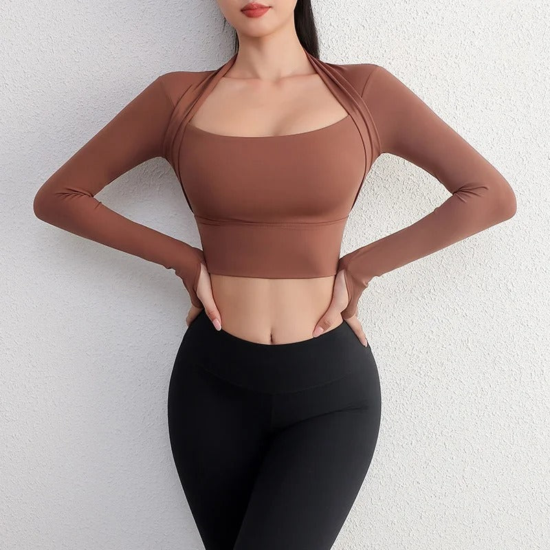 Women Shirt Long Sleeve Crop Top Lady Sports Gym Blouse Fitness T-Shirt Workout Sportswear Autumn Winter Clothes