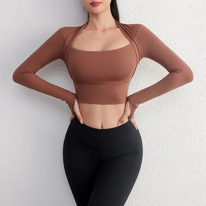 Women Shirt Long Sleeve Crop Top Lady Sports Gym Blouse Fitness T-Shirt Workout Sportswear Autumn Winter Clothes