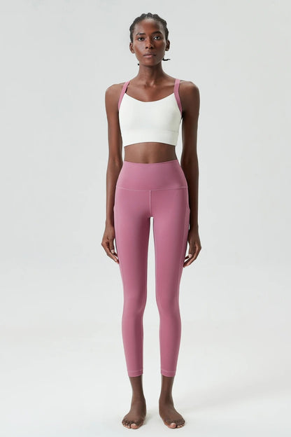 Women's Two Pieces Set Fixed Pads Sports Bra And Gym Tight Leggings With Pockets Workout JumpSuits Sportswear