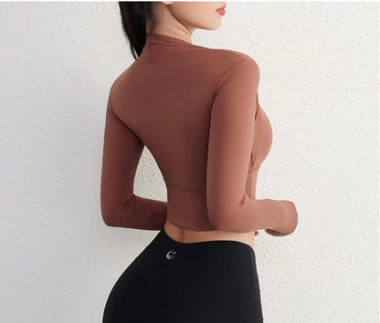 Women Shirt Long Sleeve Crop Top Lady Sports Gym Blouse Fitness T-Shirt Workout Sportswear Autumn Winter Clothes