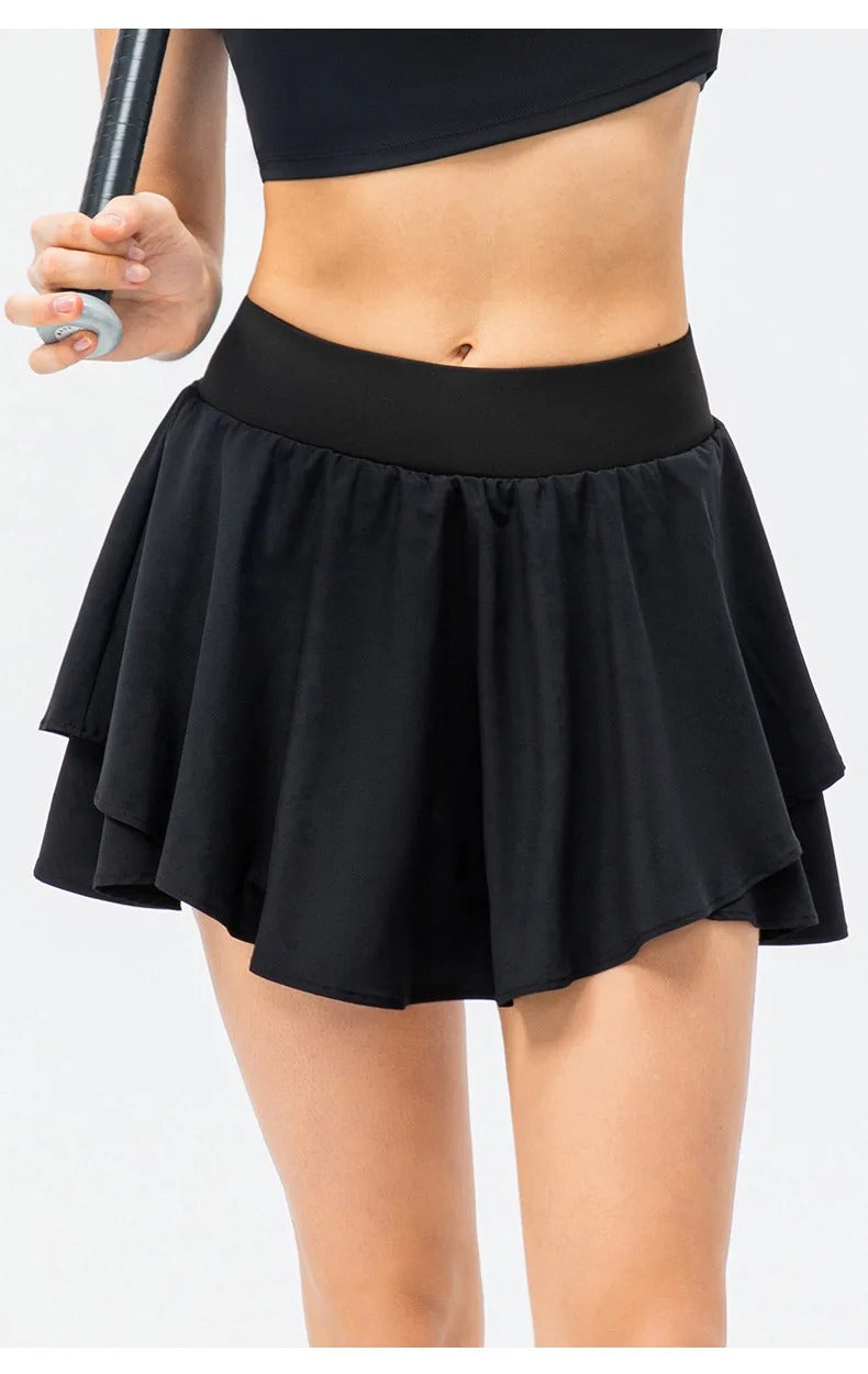 Tennis Skirt Pleated Skorts for Woman Double Ruffle Golf Skirts Women Skort with Pockets Tummy Control Athletic Running Shorts